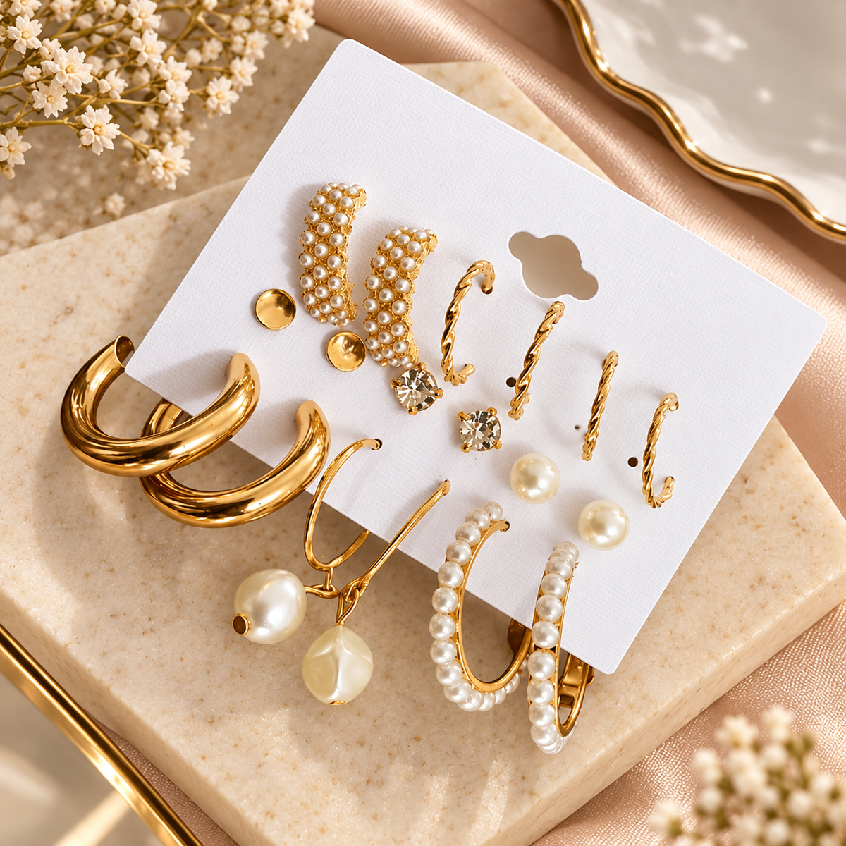 TITLIYA Golden Korean Earrings Set of 9