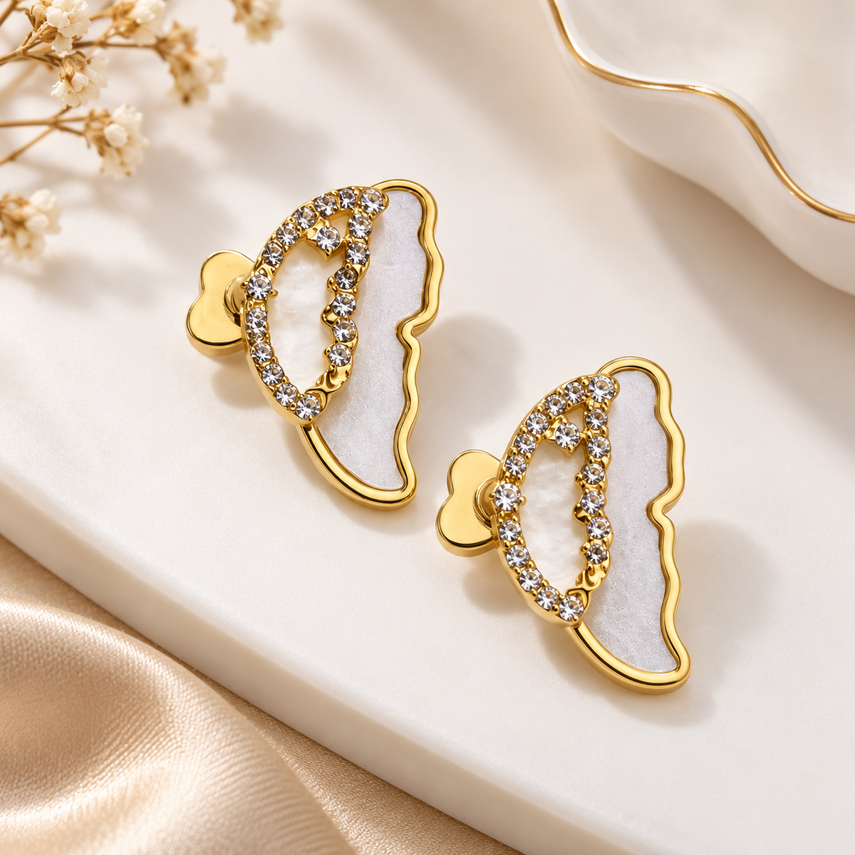 TITLIYA Korean Style Gold Butterfly Stud Earrings for Women