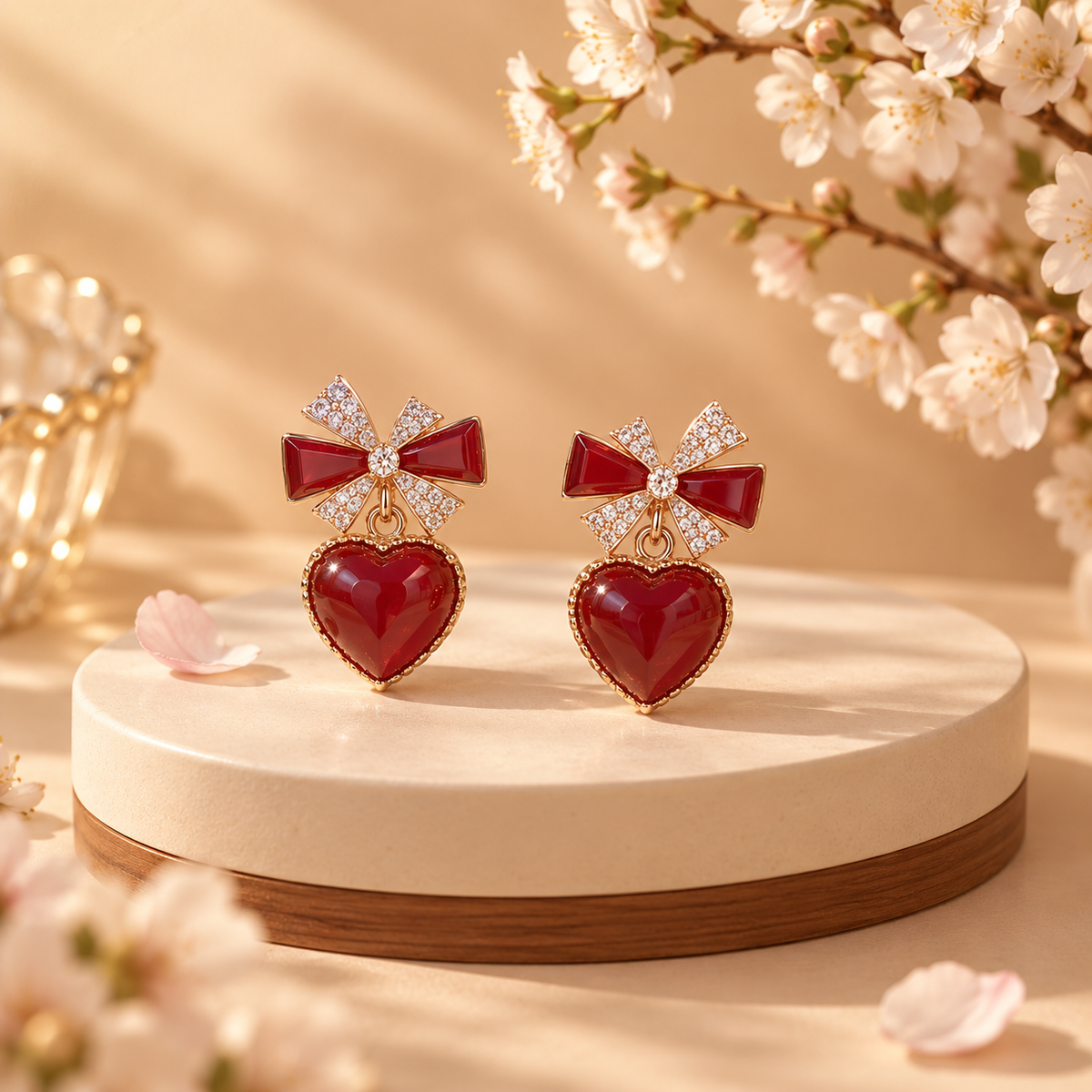 TITLIYA Korean Style Red Cherry Bow Drop Earrings