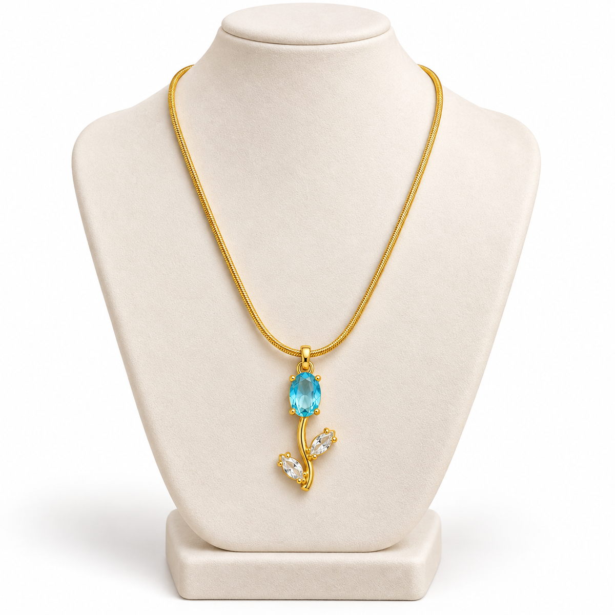 TITLIYA Korean Style Gold Tone Blue & White Tulip Pendant Necklace