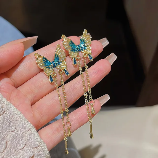 Blue Butterfly Drop Earrings (Ocean Hue) - TITLIYA