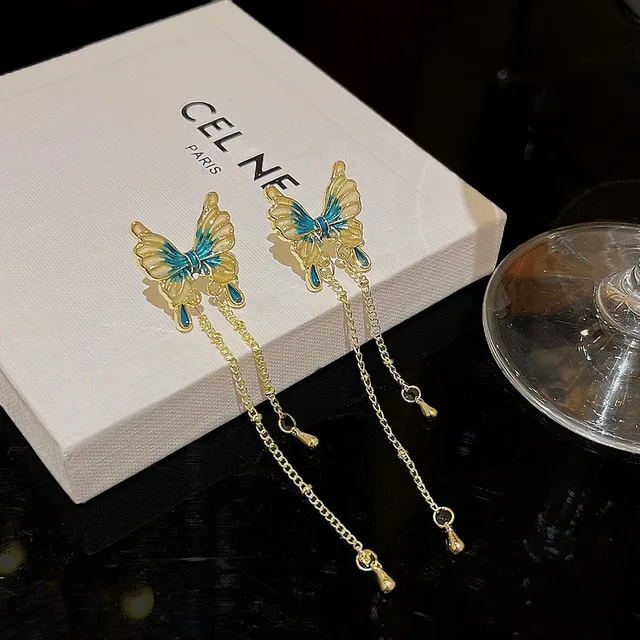 Blue Butterfly Drop Earrings (Ocean Hue) - TITLIYA