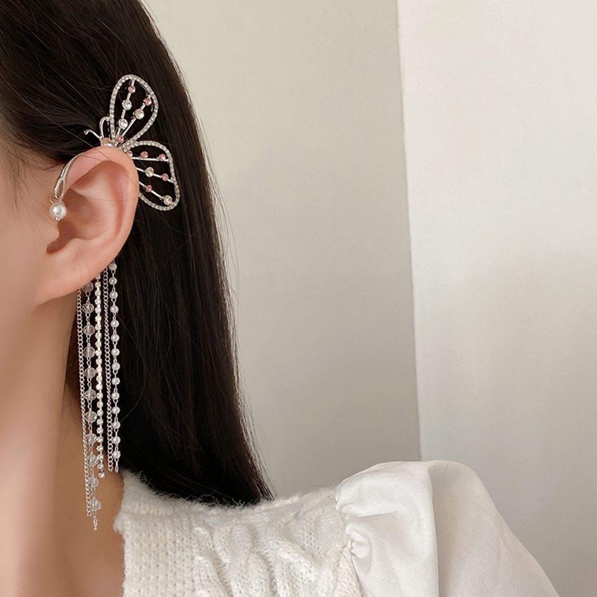 Long New Earrings Style Butterfly Long Cuff Korean-Style Earrings