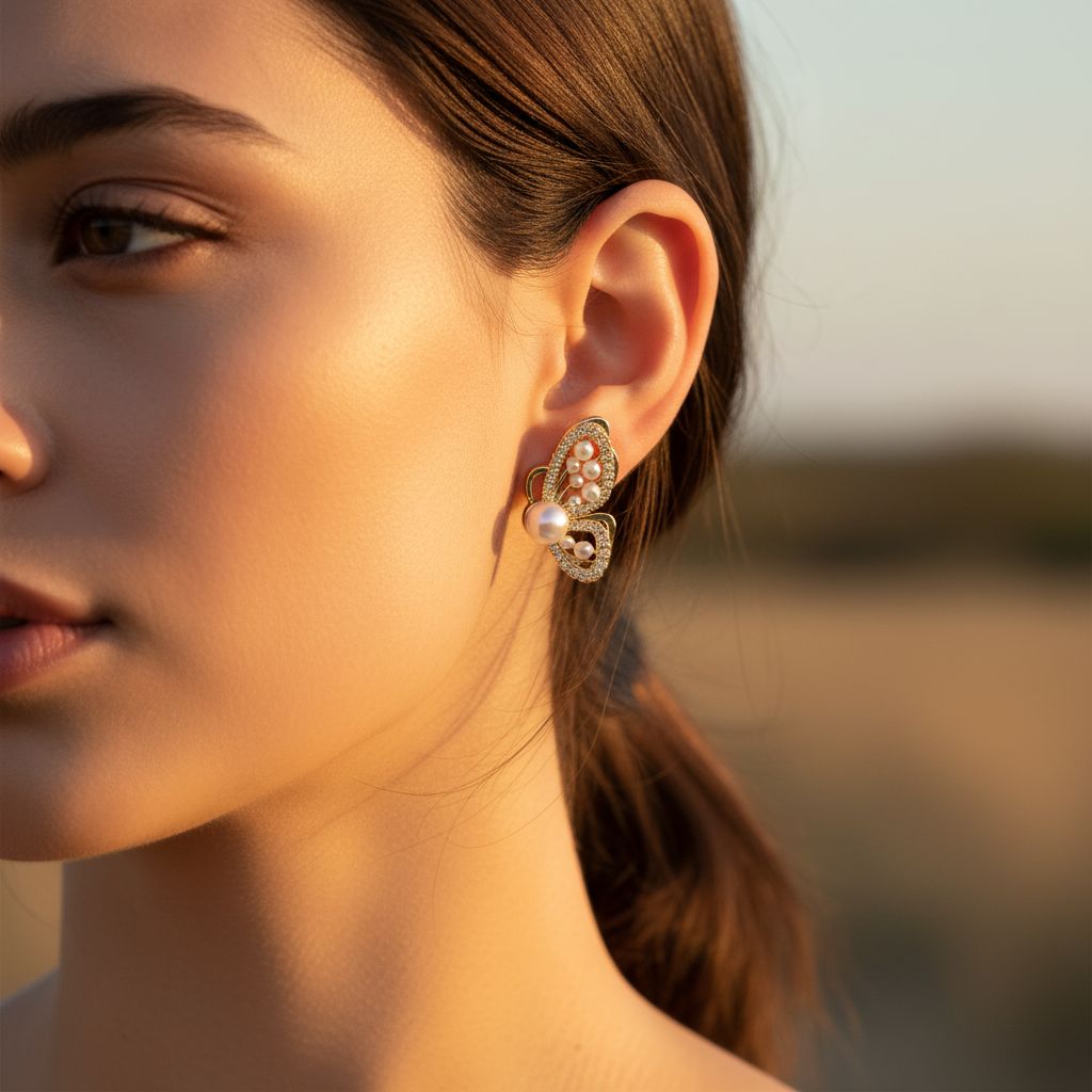 Butterfly Wing Gold Studs Premium Korean Earrings Titliya