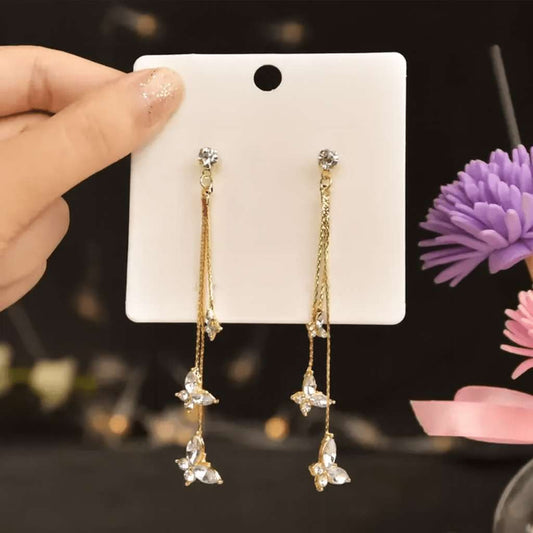 Golden Tassel Butterfly Drop Earrings Korean Style - TITLIYA