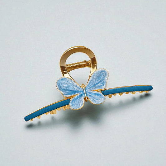 Luxury Blue Butterfly Hair Clip – Gold Metal Grip - TITLIYA