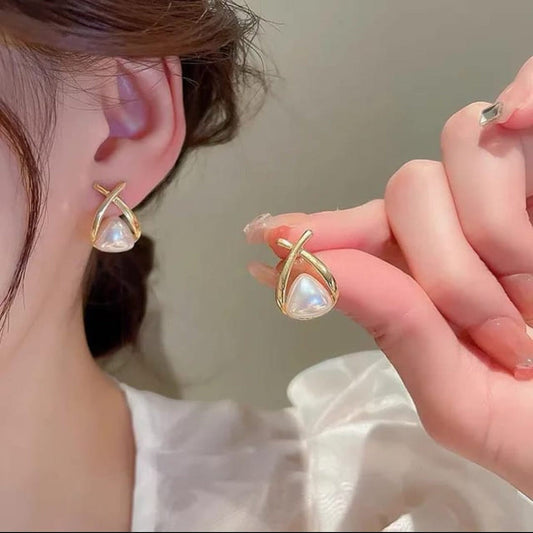 Rhombus Shape Pearl Korean Earings Titliya