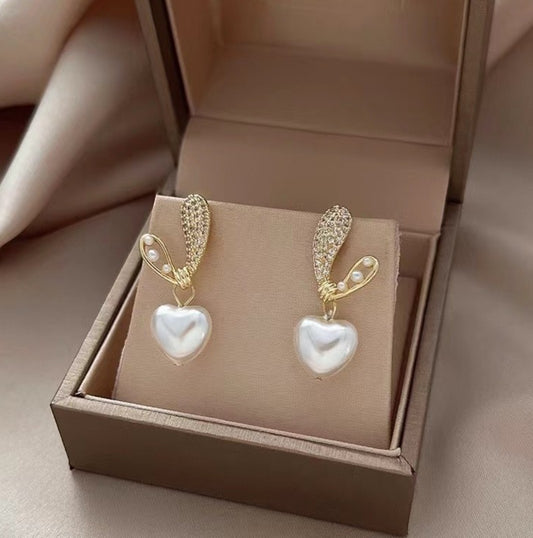 Bling Bunnyeared Heart Korean Earrings Titliya