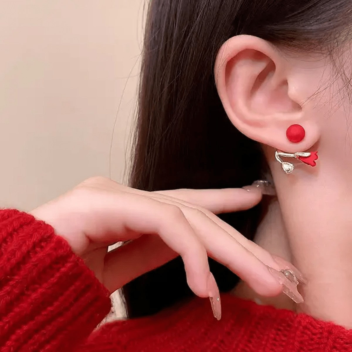 Bright Red Rose Shape Korean Earring Titliya
