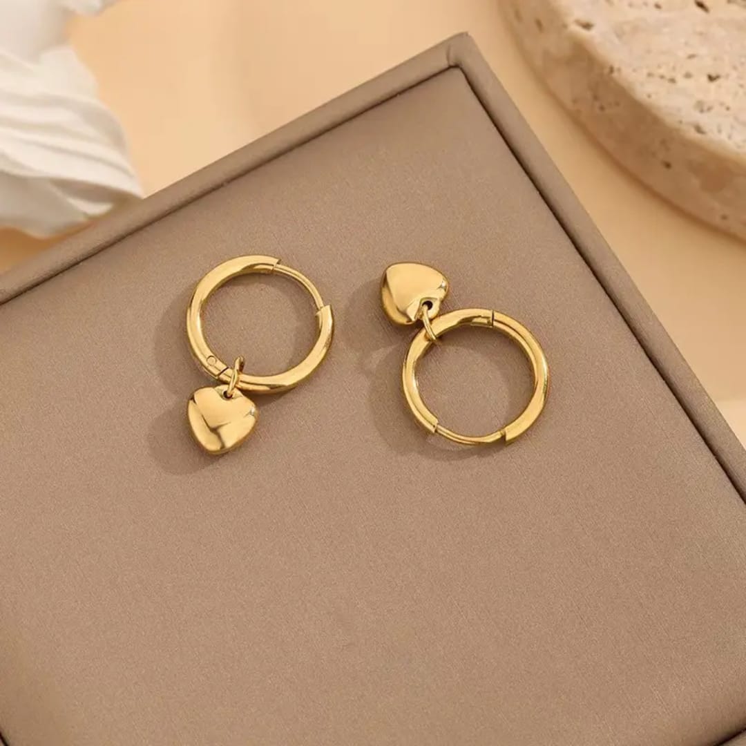 Gold Plated Heart Charm Hoop Earrings