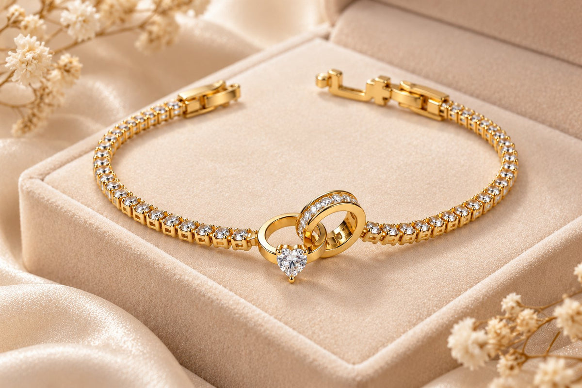 TITLIYA Korean Style Gold Heart Crystal Bracelet for Women