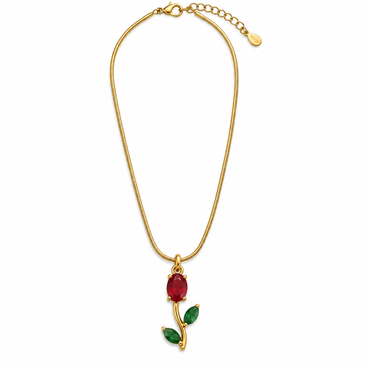 TITLIYA Korean Style Gold Tone Red & Green Tulip Pendant Necklace