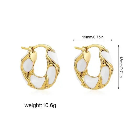 TITLIYA Korean White Enamel Anti-Tarnish Gold Hoop Earrings for Women