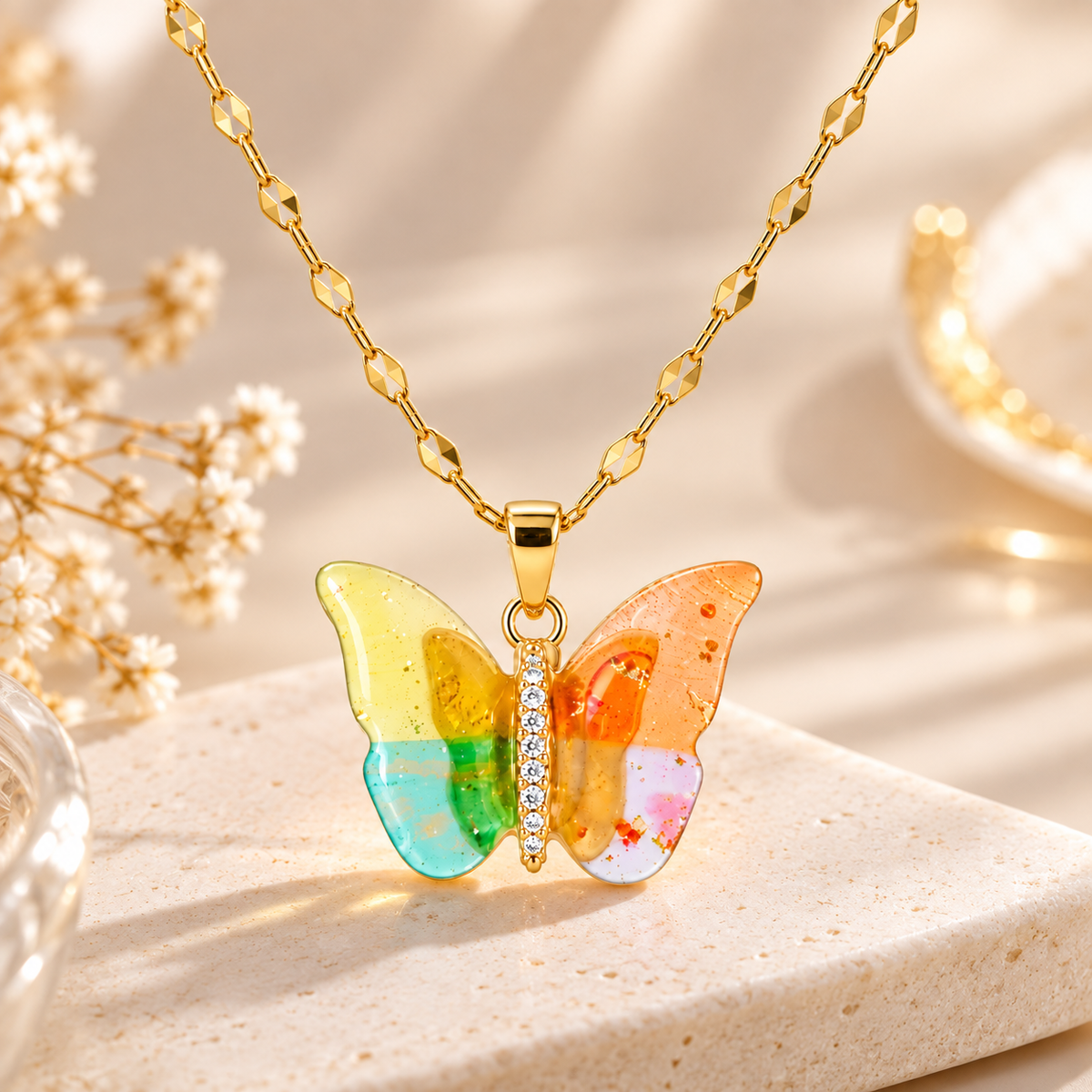 TITLIYA Korean Style Gold Multicolor Butterfly Pendant Necklace