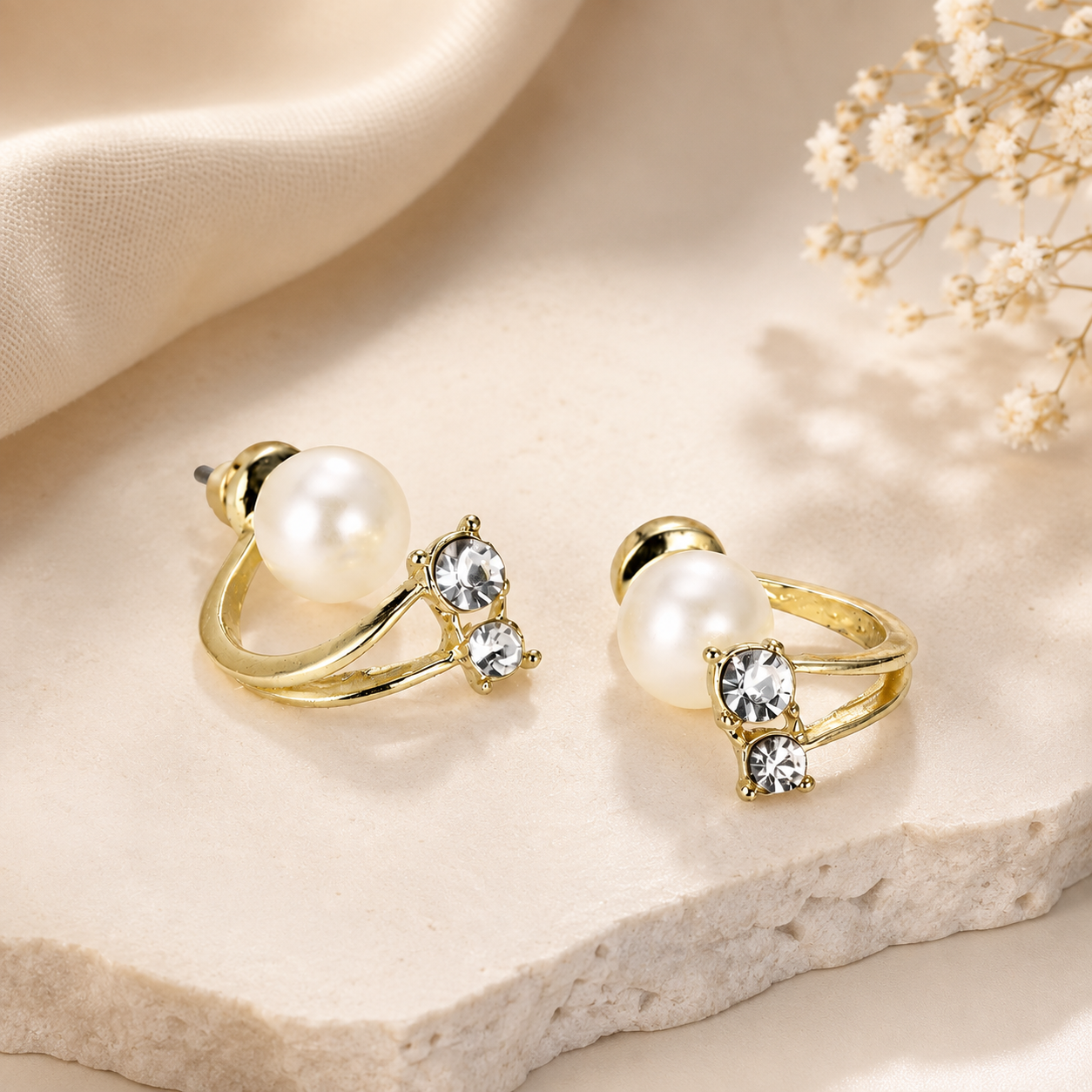 TITLIYA Korean Pearl Anti-Tarnish Gold Stud Earrings