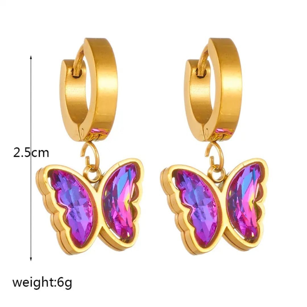 TITLIYA gold-plated hoop earrings featuring iridescent purple butterfly stone charms for daily wear.