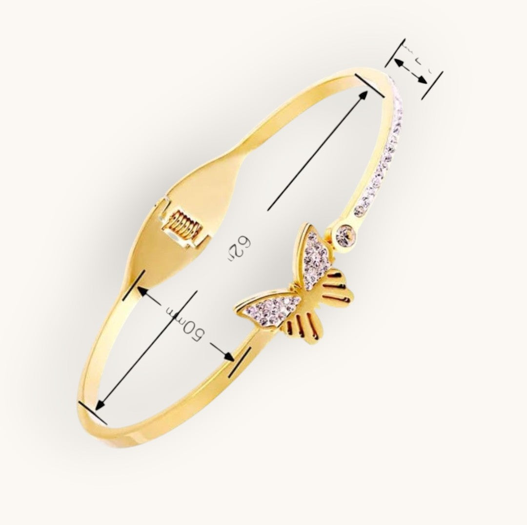 TITLIYA gold-plated butterfly bracelet with crystal accents, featuring a hinged design for elegant daily wear.