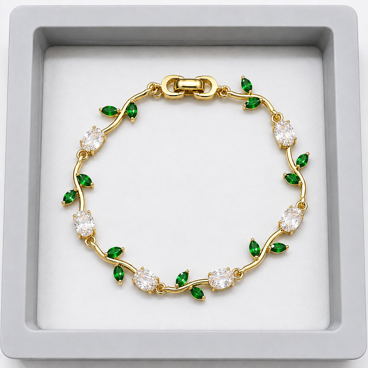 White and Green Leaf Bracelet for Women | Gold-Tone Korean Style Anti-Tarnish Bracelet