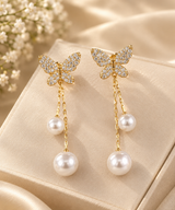 TITLIYA Korean Style Gold Butterfly Pearl Drop Earrings