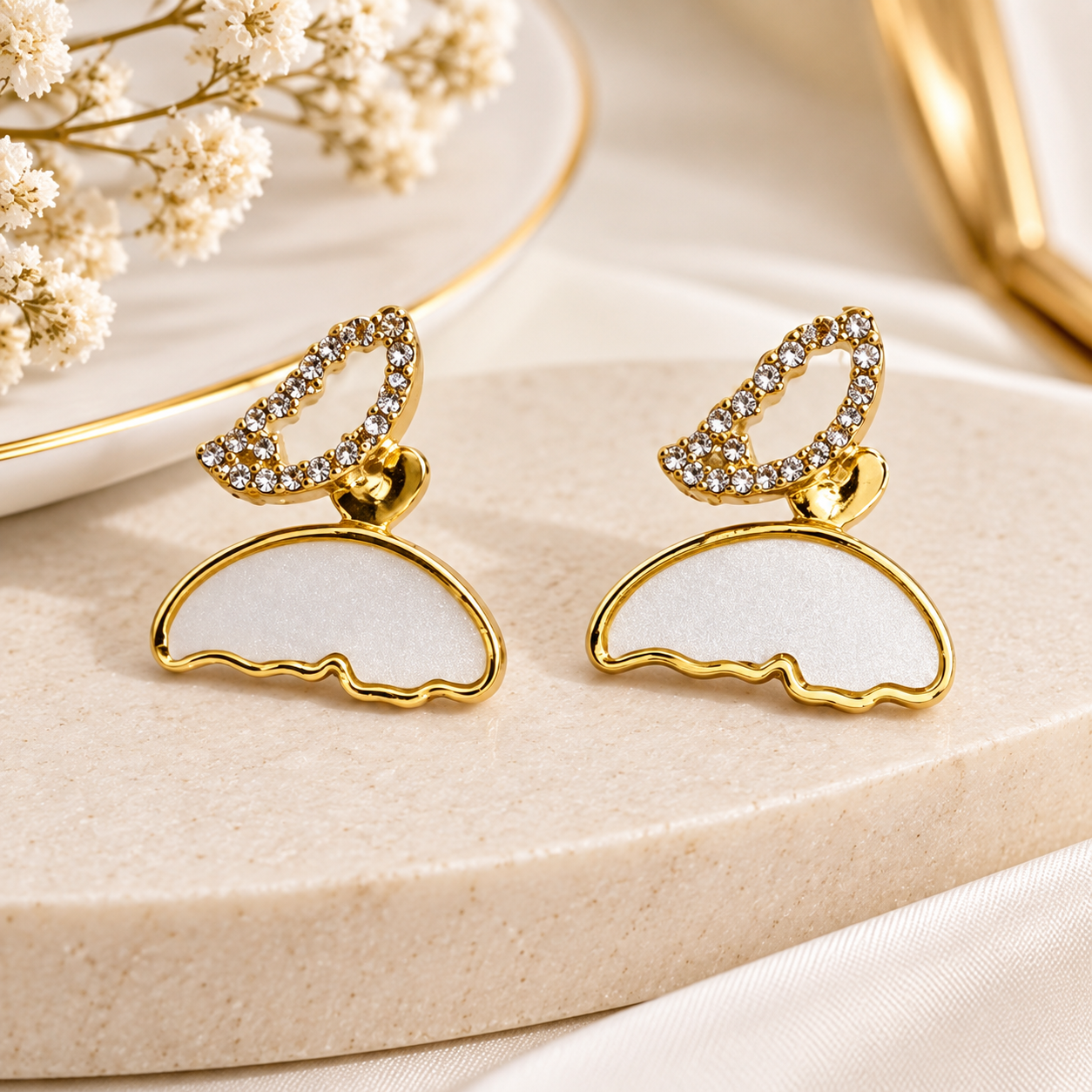 TITLIYA Korean Style Gold Butterfly Stud Earrings for Women