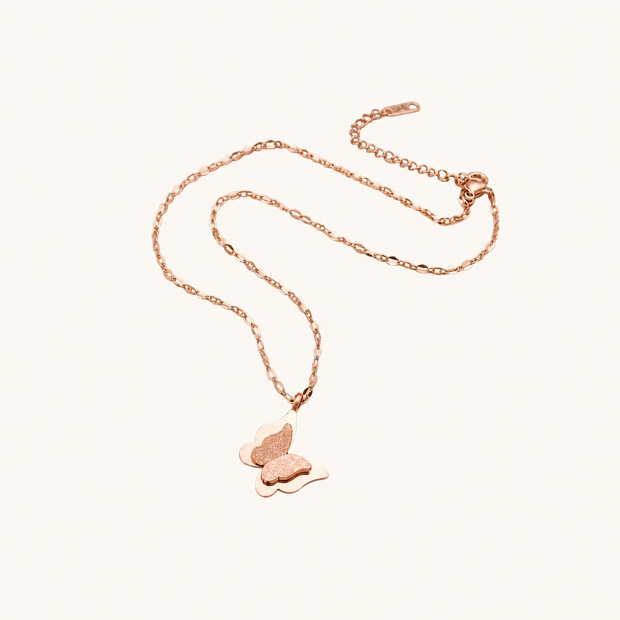 TITLIYA Korean Style Rose Gold Butterfly Pendant Necklace for Women | Sparkling Butterfly Charm Necklace with Oval Link Chain | Anti-Tarnish Fashion Jewellery