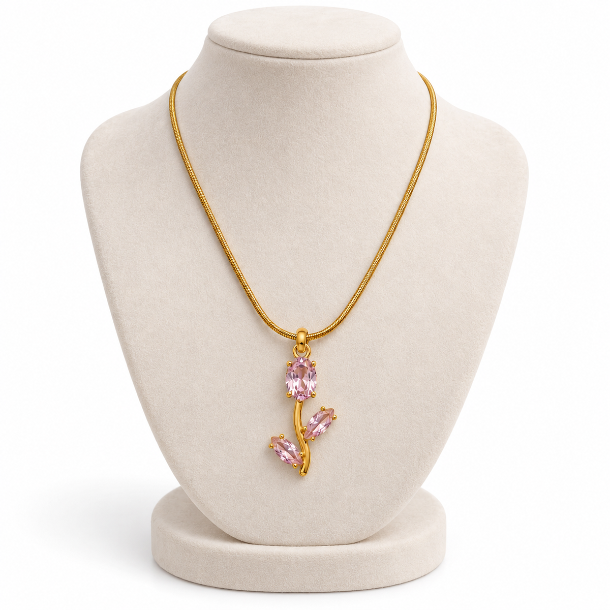 TITLIYA Korean Style Gold Tone Pink Tulip Pendant Necklace