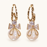 TITLIYA Korean Style Gold Pearl Bow Drop Earrings