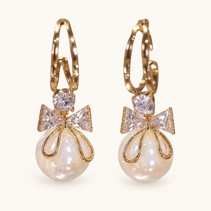 TITLIYA Korean Style Gold Pearl Bow Drop Earrings