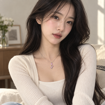 TITLIYA Korean Style Silver Tone Pink Tulip Pendant Necklace