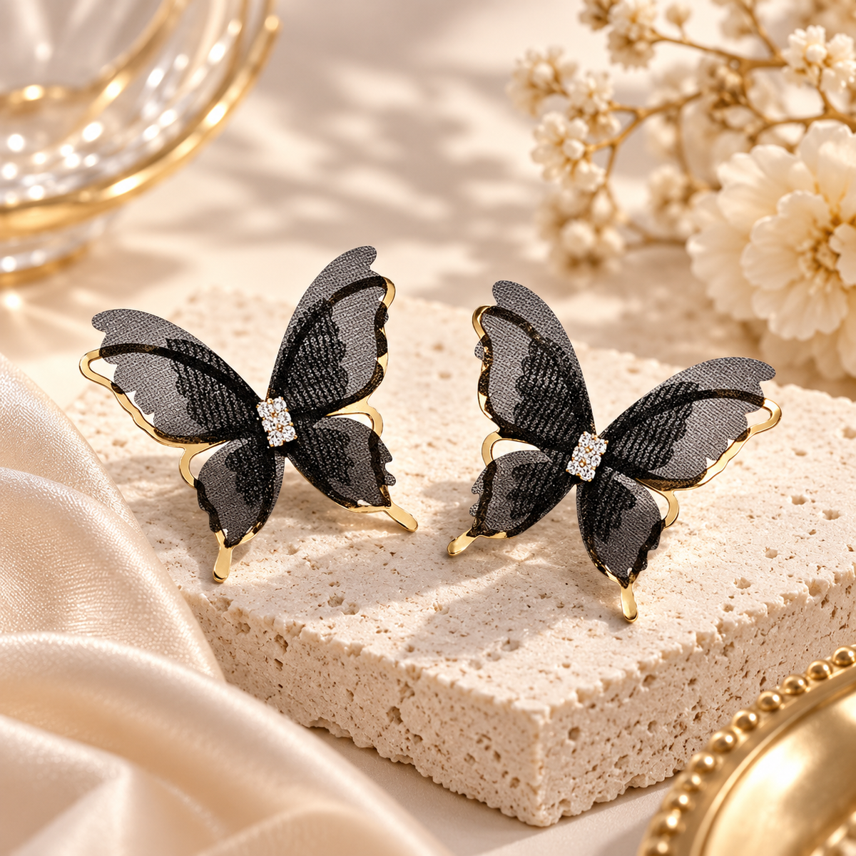 TITLIYA Korean Style Black Butterfly Crystal Stud Earrings