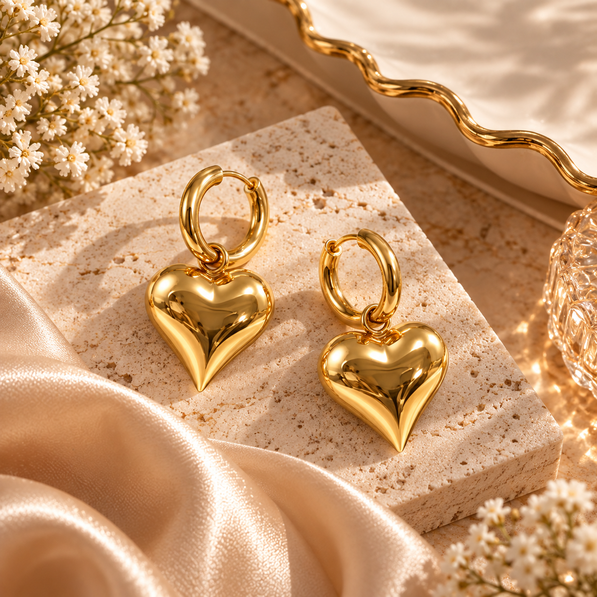 TITLIYA Korean Style Gold Heart Drop Hoop Earrings