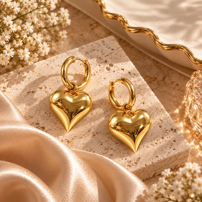 TITLIYA Korean Style Gold Heart Drop Hoop Earrings