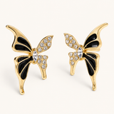 TITLIYA Korean Style Gold & Black Butterfly Crystal Stud Earrings