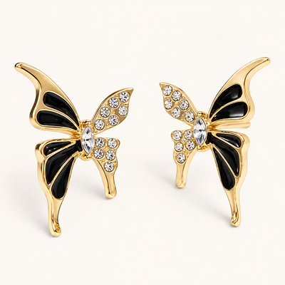 TITLIYA Korean Style Gold & Black Butterfly Crystal Stud Earrings