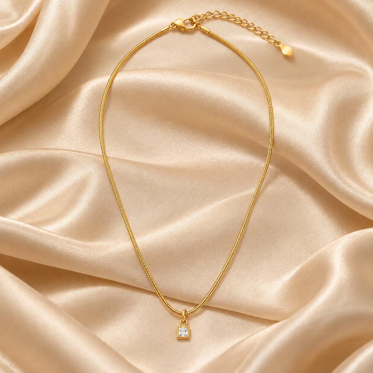 TITLIYA Korean Style Gold Mini Square Crystal Pendant Necklace