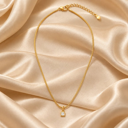 TITLIYA Korean Style Gold Mini Square Crystal Pendant Necklace