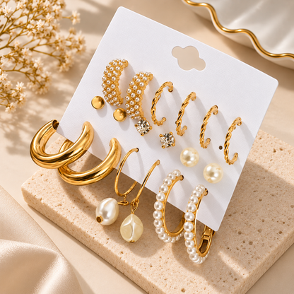 TITLIYA Golden Korean Earrings Set of 9