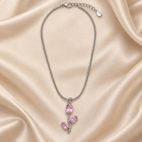 TITLIYA Korean Style Silver Tone Pink Tulip Pendant Necklace
