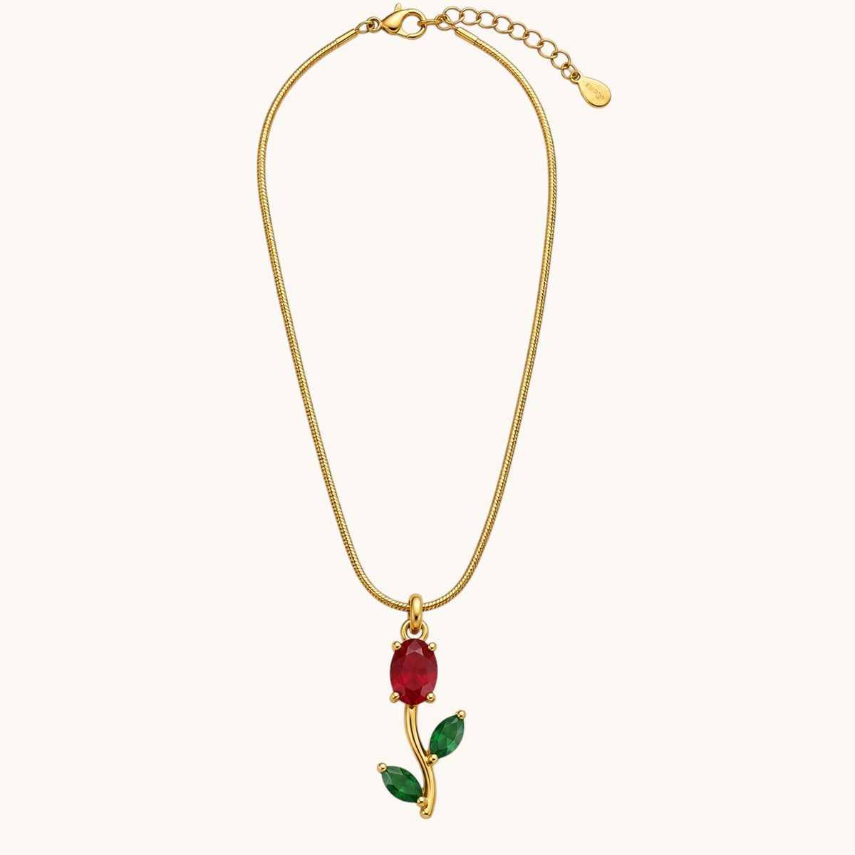 TITLIYA Korean Style Gold Tone Red & Green Tulip Pendant Necklace