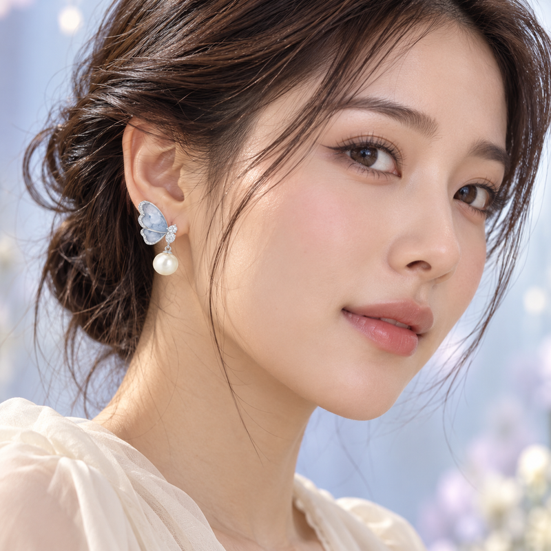 TITLIYA Korean Butterfly Pearl Drop Earrings for Women