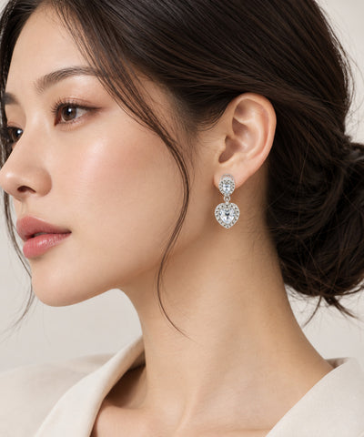 TITLIYA Silver-Toned Stainless Steel Heart-Shaped Drop Earrings