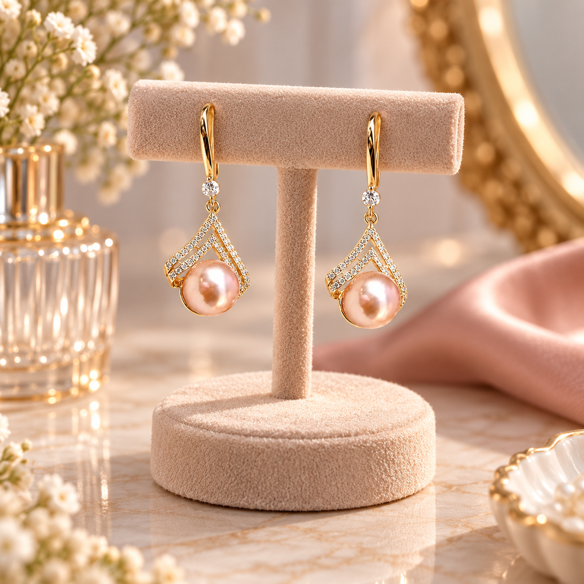 TITLIYA Korean Rose Gold Pearl Drop Earrings