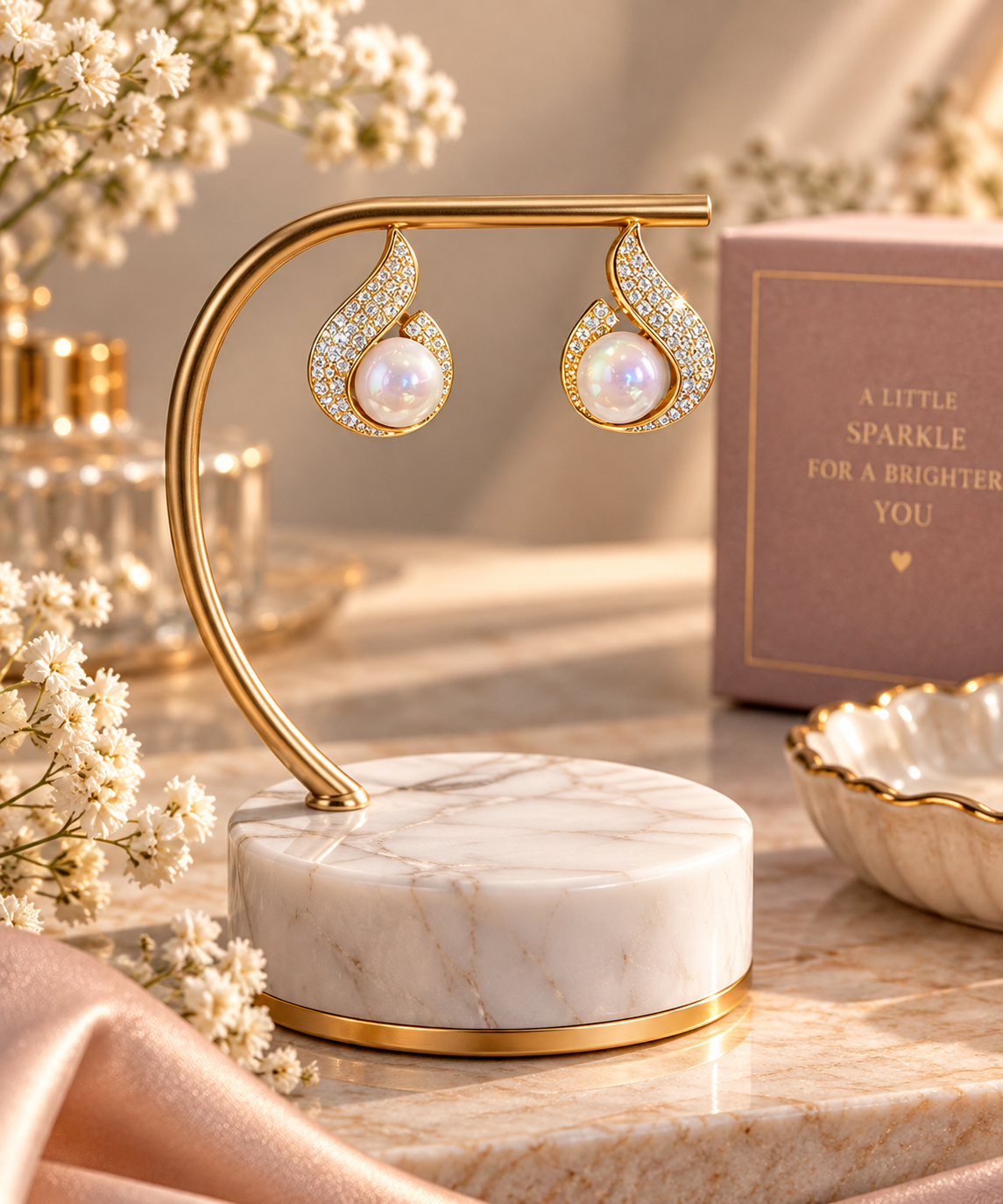 TITLIYA Korean Round Pearl Crystal Earrings