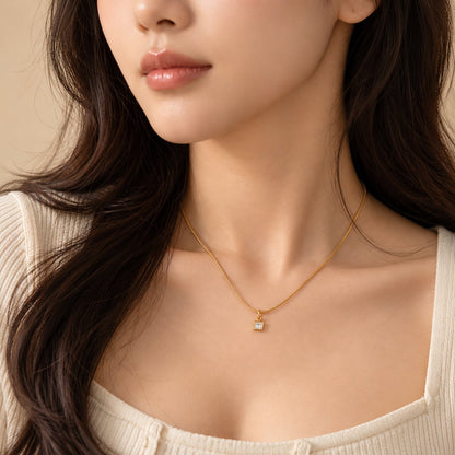 TITLIYA Korean Style Gold Mini Square Crystal Pendant Necklace