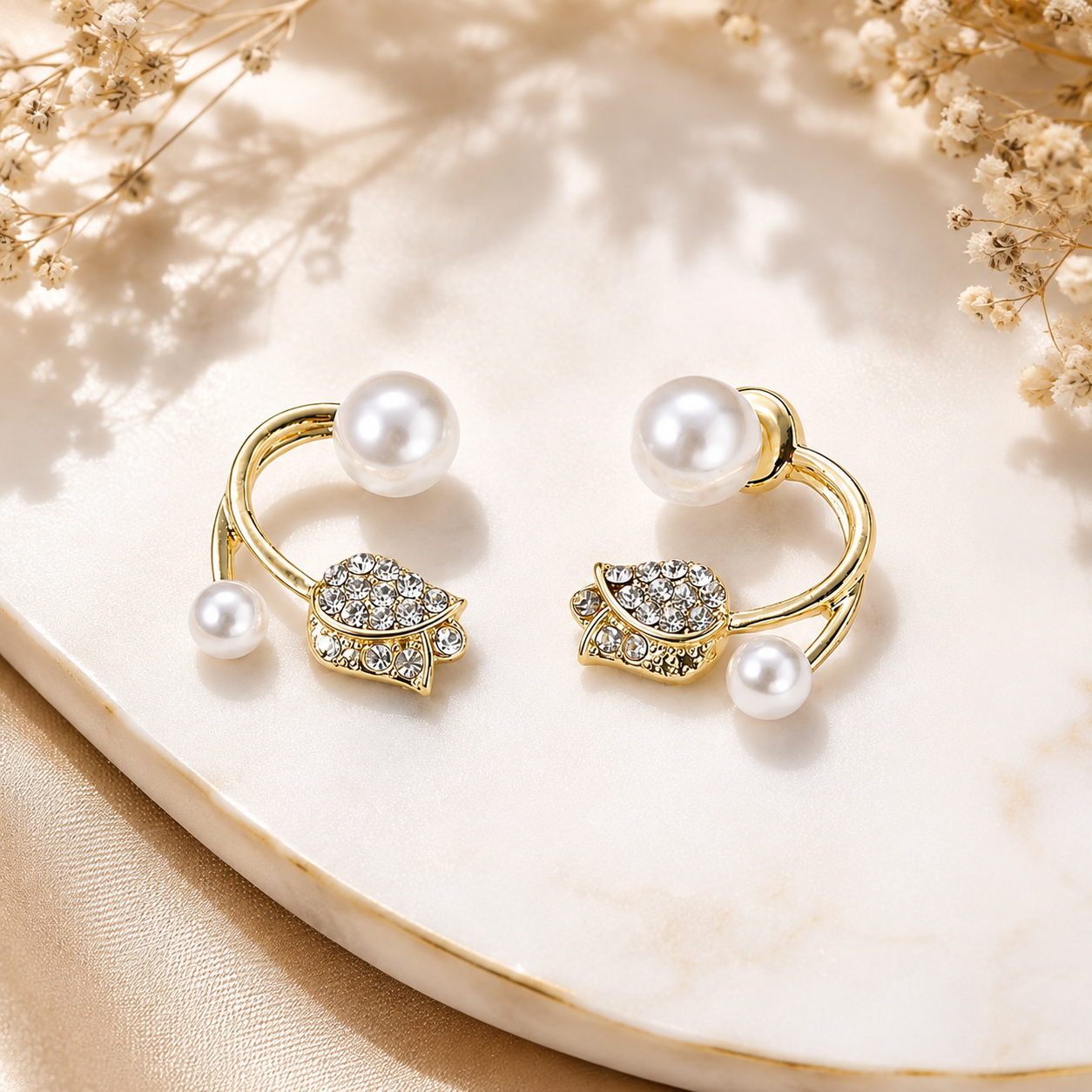 TITLIYA Korean Pearl Anti-Tarnish Gold Stud Earrings