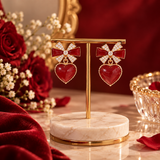 TITLIYA Korean Style Red Cherry Bow Drop Earrings