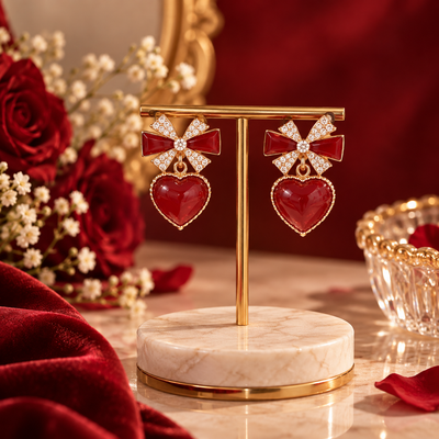 TITLIYA Korean Style Red Cherry Bow Drop Earrings