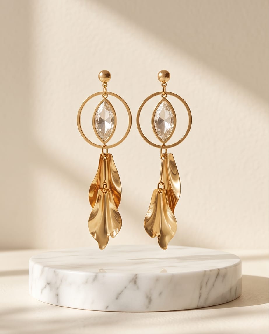 Crystal Leaf Drop Earrings