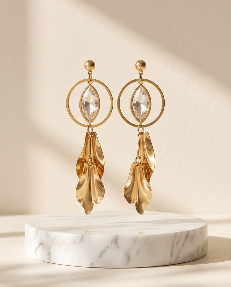 Crystal Leaf Drop Earrings
