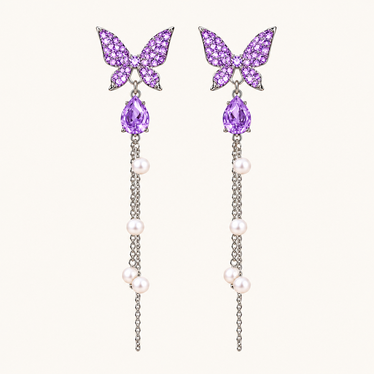 TITLIYA Korean Style Purple Butterfly Crystal Pearl Drop Earrings
